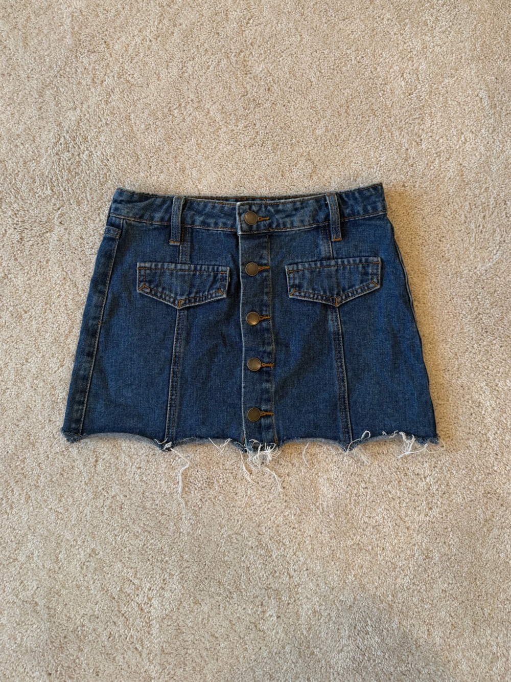 Forever 21 Dark Blue Button-Front Denim Jean Mini Skirt